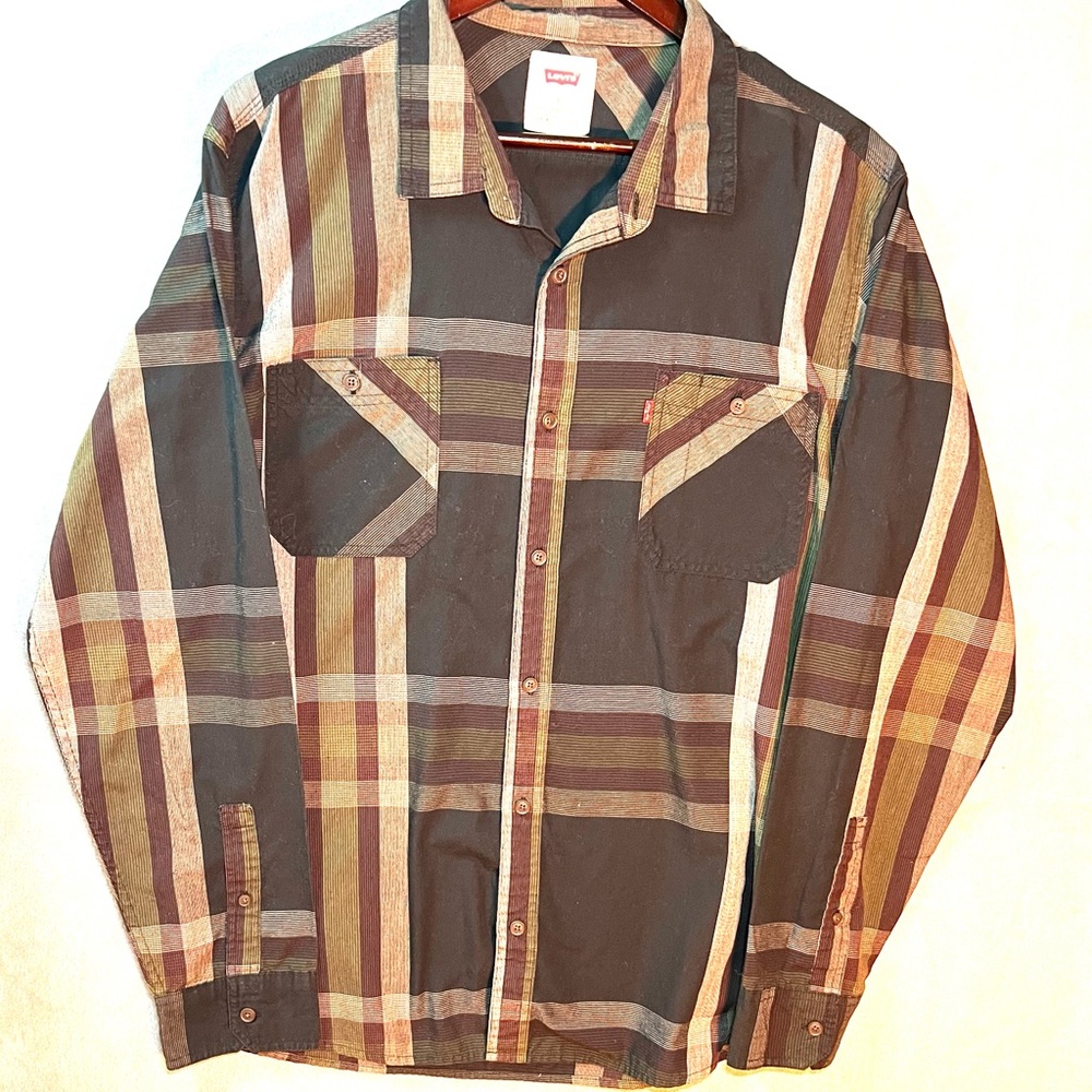 Mens XL Levi’s Plaid Long Sleeve Button Down Shirt, Retro Western Style